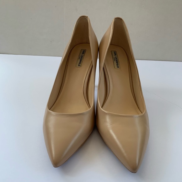Karl Lagerfeld natural tan color shiny real leather shoes KL Logo at heels US 10 - Picture 4 of 13